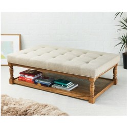 Hamilton Shallow Buttoned : Rectangular Oak Framed Coffee Table Stool