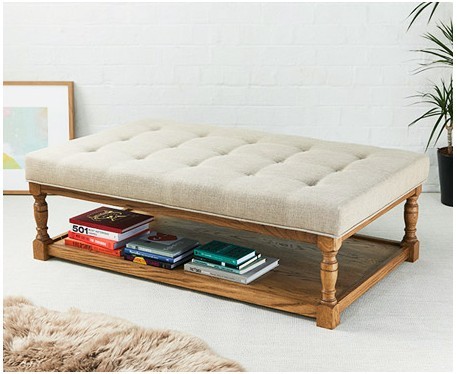 Hamilton Shallow Buttoned : Rectangular Oak Framed Coffee Table Stool
