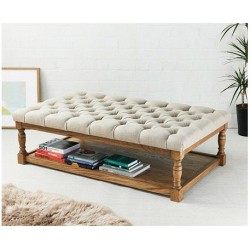 Hamilton Deep Buttoned : Rectangular Oak Framed Coffee Table Stool