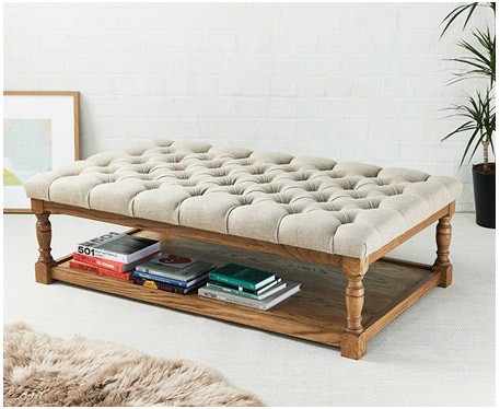 Hamilton Deep Buttoned : Rectangular Oak Framed Coffee Table Stool