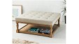Burlington Shallow Buttoned : Square Oak Framed Coffee Table Stool