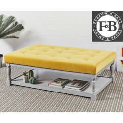 Hamilton Shallow Buttoned : Rectangular Oak Framed Coffee Table Stool