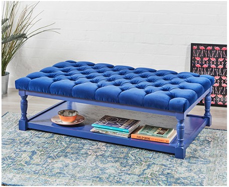 Hamilton Deep Buttoned : Rectangular Oak Framed Coffee Table Stool