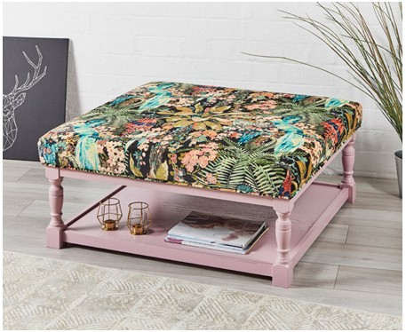 Burlington Plain : Square Oak Framed Coffee Table Stool