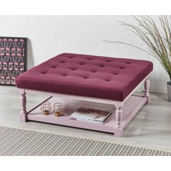 Burlington Shallow Buttoned : Square Oak Framed Coffee Table Stool