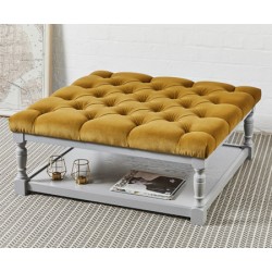 Burlington Deep Buttoned : Square Oak Framed Coffee Table Stool