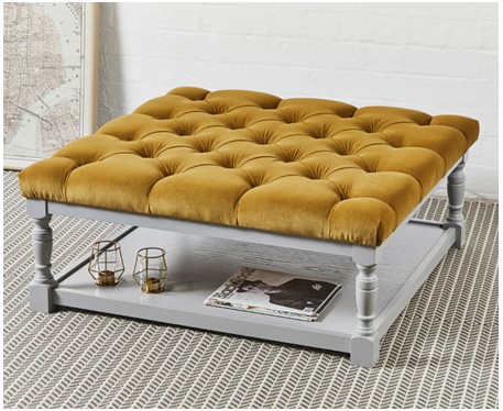 Burlington Deep Buttoned : Square Oak Framed Coffee Table Stool