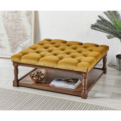 Burlington Deep Buttoned : Square Oak Framed Coffee Table Stool