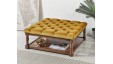 Burlington Deep Buttoned : Square Oak Framed Coffee Table Stool