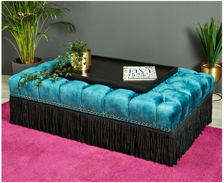 Monaco Fringe : Deep Buttoned Stool with Fringe