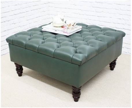 Deep Buttoned Square Footstool