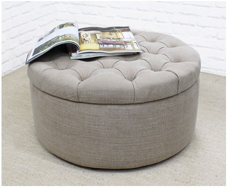 Short Circular Buttoned Footstool